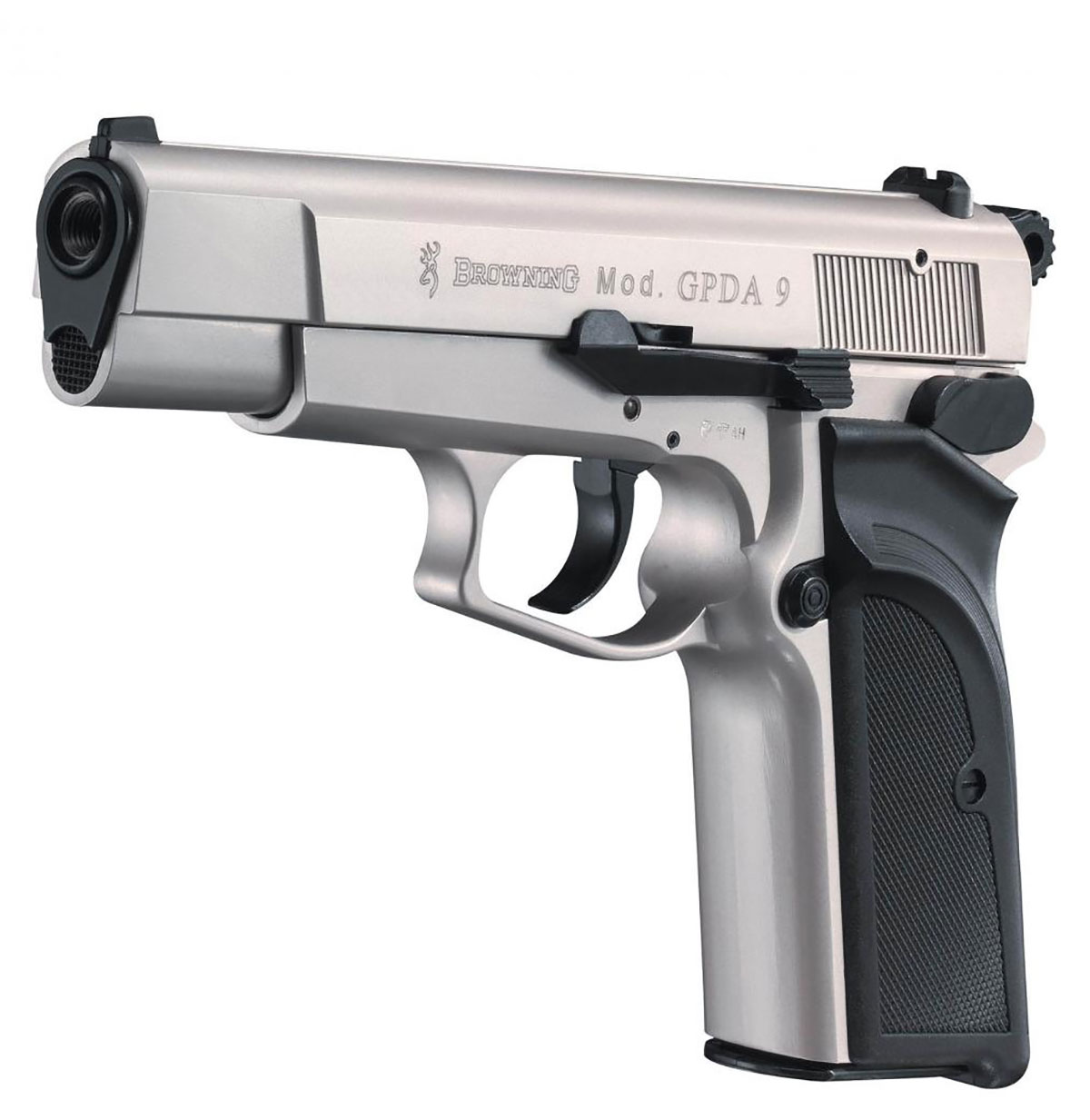 Browning GPDA 9 nickel - silber - die Vorderansicht der Gaspistole GPDA9 