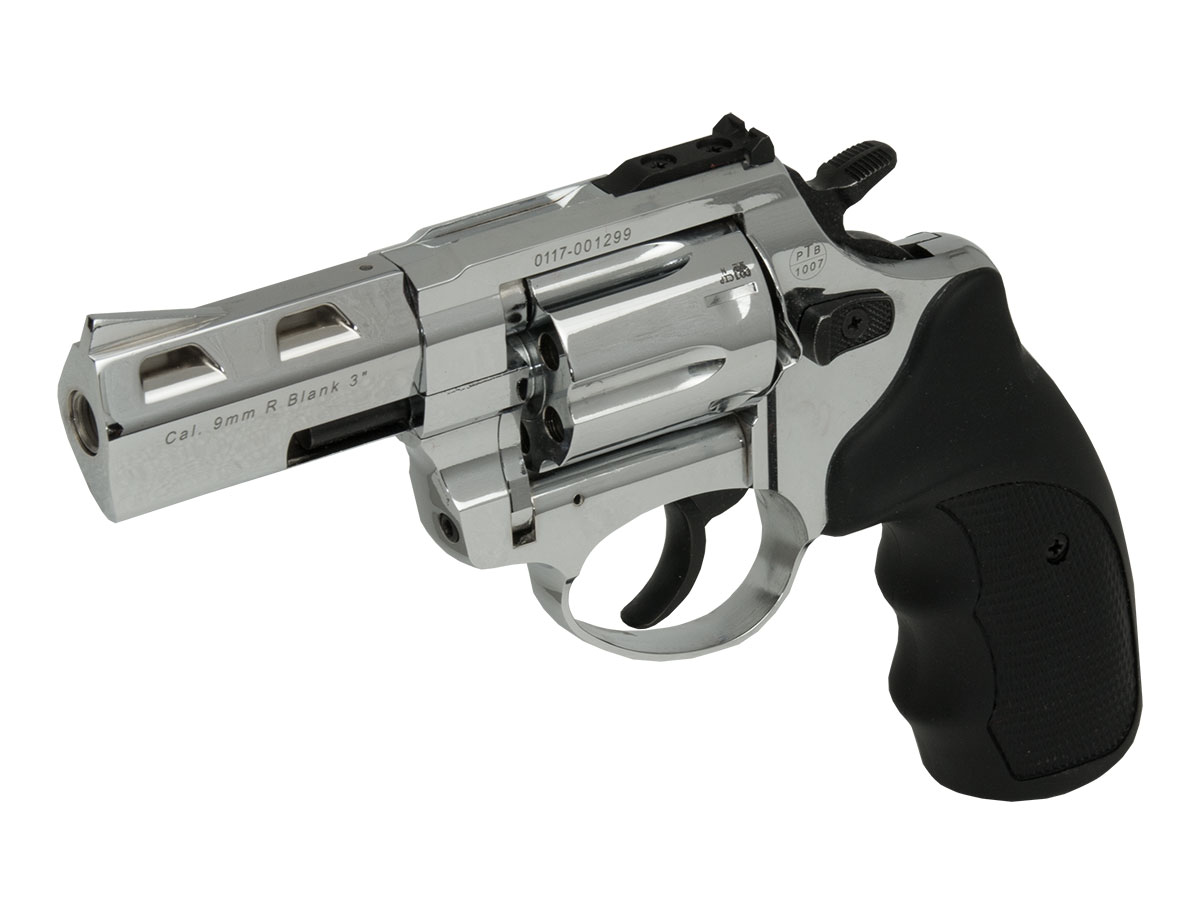 Zoraki R2 Revolver in der verchromten Ausführung mit einem 3 Zoll Lauf und ventilierter Laufschiene